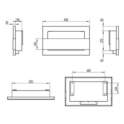 Biokamin 650x400 med glas, sort struktureret, 1 stk.